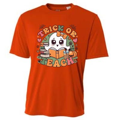 Teacher Halloween Trick Or Teach Cute Ghost Coffee Pumpkins Gift Cooling Performance Crew T-Shirt