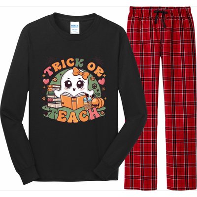 Teacher Halloween Trick Or Teach Cute Ghost Coffee Pumpkins Gift Long Sleeve Pajama Set