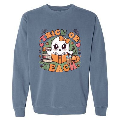 Teacher Halloween Trick Or Teach Cute Ghost Coffee Pumpkins Gift Garment-Dyed Sweatshirt