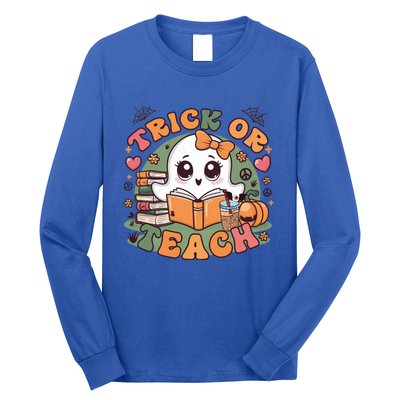 Teacher Halloween Trick Or Teach Cute Ghost Coffee Pumpkins Gift Long Sleeve Shirt