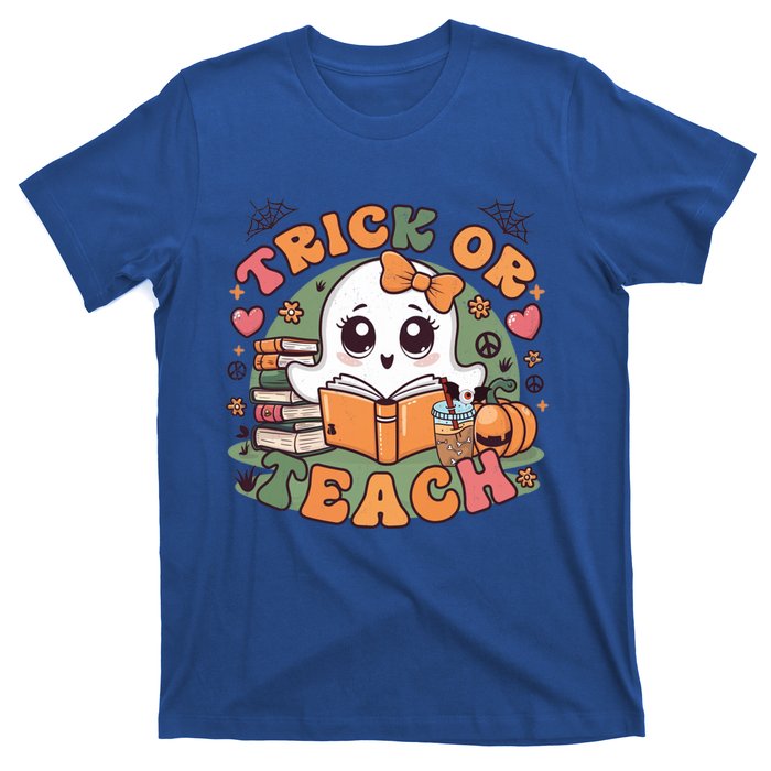 Teacher Halloween Trick Or Teach Cute Ghost Coffee Pumpkins Gift T-Shirt