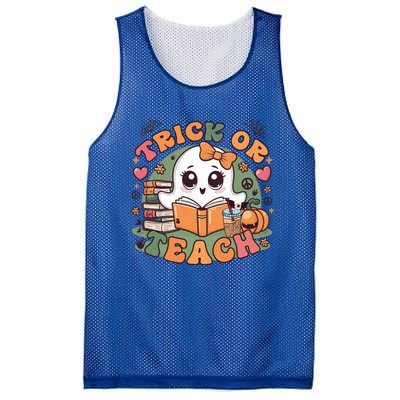 Teacher Halloween Trick Or Teach Cute Ghost Coffee Pumpkins Gift Mesh Reversible Basketball Jersey Tank