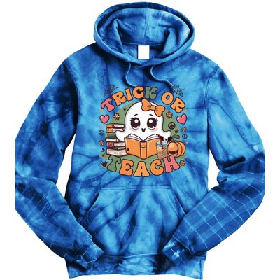 Teacher Halloween Trick Or Teach Cute Ghost Coffee Pumpkins Gift Tie Dye Hoodie