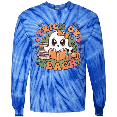 Teacher Halloween Trick Or Teach Cute Ghost Coffee Pumpkins Gift Tie-Dye Long Sleeve Shirt