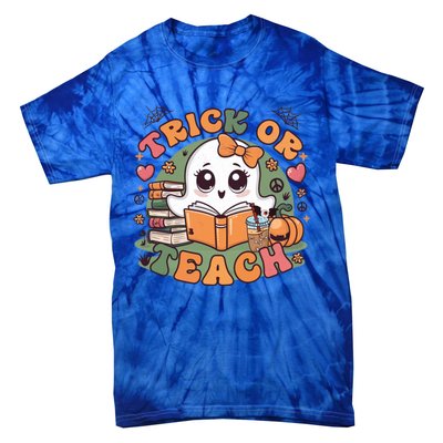 Teacher Halloween Trick Or Teach Cute Ghost Coffee Pumpkins Gift Tie-Dye T-Shirt