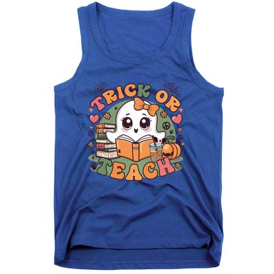 Teacher Halloween Trick Or Teach Cute Ghost Coffee Pumpkins Gift Tank Top