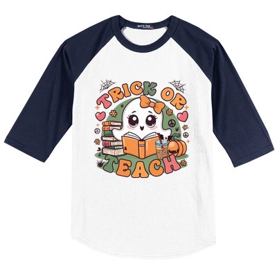 Teacher Halloween Trick Or Teach Cute Ghost Coffee Pumpkins Gift Baseball Sleeve Shirt