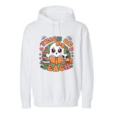 Teacher Halloween Trick Or Teach Cute Ghost Coffee Pumpkins Gift Garment-Dyed Fleece Hoodie