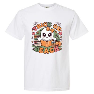 Teacher Halloween Trick Or Teach Cute Ghost Coffee Pumpkins Gift Garment-Dyed Heavyweight T-Shirt