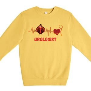 Thanksgiving Heartbeat Turkey Urologist Doctor For Cool Gift Premium Crewneck Sweatshirt