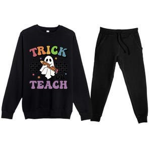 Teacher Halloween Trick Or Teach Cute Ghost Gift Premium Crewneck Sweatsuit Set