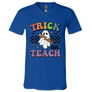 Teacher Halloween Trick Or Teach Cute Ghost Gift V-Neck T-Shirt