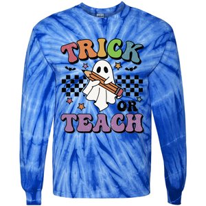 Teacher Halloween Trick Or Teach Cute Ghost Gift Tie-Dye Long Sleeve Shirt