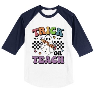 Teacher Halloween Trick Or Teach Cute Ghost Gift Baseball Sleeve Shirt