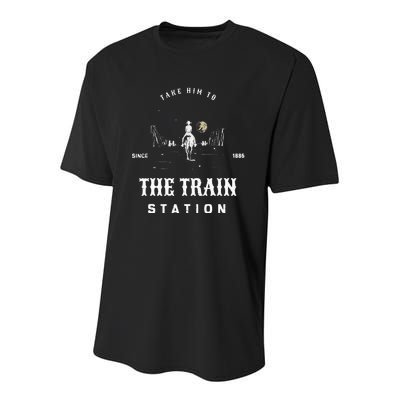 Take Him To The Train Station Youth Performance Sprint T-Shirt