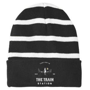 Take Him To The Train Station Striped Beanie with Solid Band