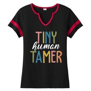 Tiny Human Tamer Kindergarten Teacher Ladies Halftime Notch Neck Tee