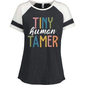 Tiny Human Tamer Kindergarten Teacher Enza Ladies Jersey Colorblock Tee