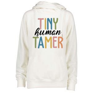 Tiny Human Tamer Kindergarten Teacher Womens Funnel Neck Pullover Hood