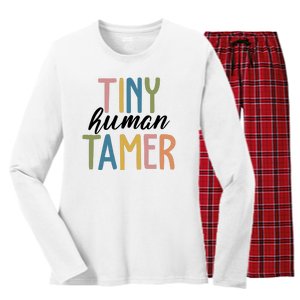 Tiny Human Tamer Kindergarten Teacher Women's Long Sleeve Flannel Pajama Set 