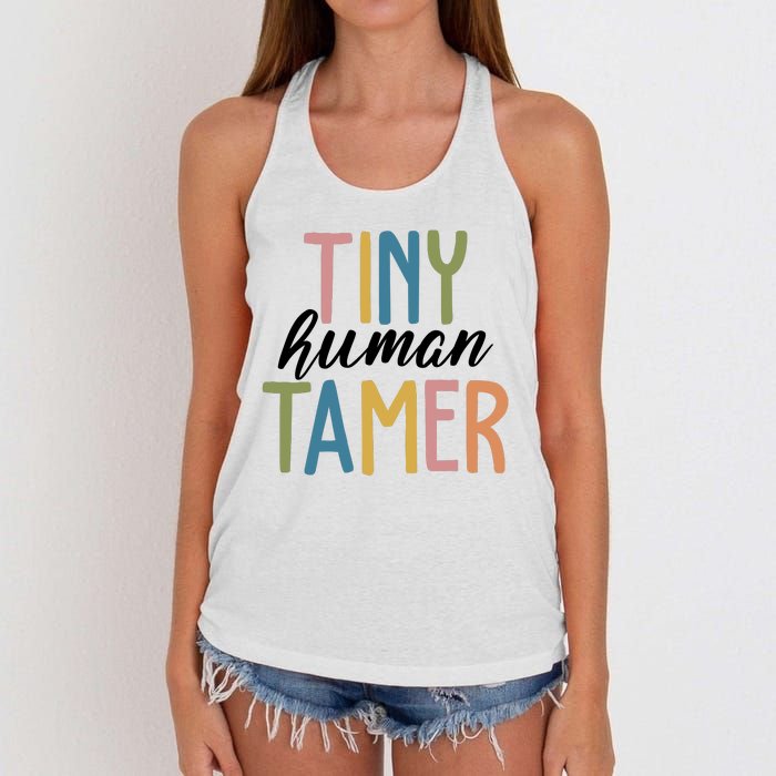 Tiny Human Tamer Kindergarten Teacher Women's Knotted Racerback Tank