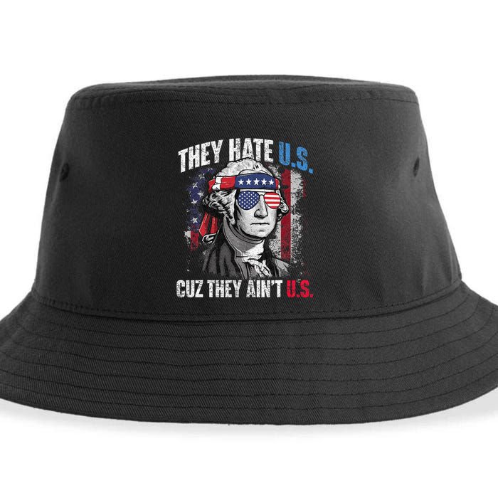 They Hate Us Cuz They Ain't Us USA American Flag 4th of July Sustainable Bucket Hat