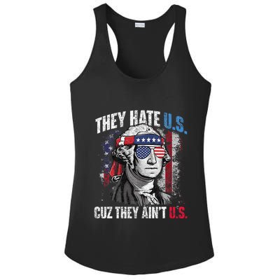 They Hate Us Cuz They Ain't Us USA American Flag 4th of July Ladies PosiCharge Competitor Racerback Tank
