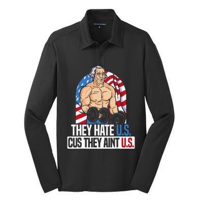 They Hate Us Cuz They AinT Us America Usa Flag Silk Touch Performance Long Sleeve Polo