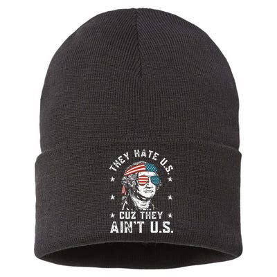 They Hate Us Cuz They Ain't Us Funny 4th of July Sustainable Knit Beanie