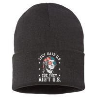 They Hate Us Cuz They Ain't Us Funny 4th of July Sustainable Knit Beanie