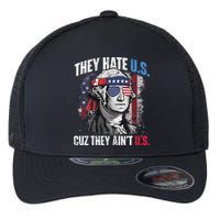 They Hate Us Cuz They Ain't Us USA American Flag 4th of July Flexfit Unipanel Trucker Cap