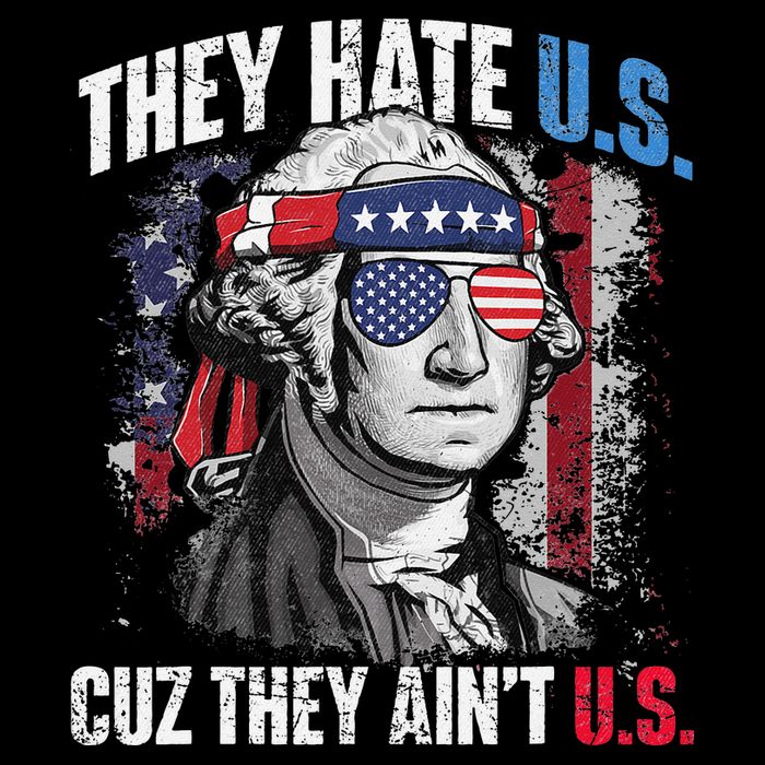 They Hate Us Cuz They Ain't Us USA American Flag 4th of July Flexfit Unipanel Trucker Cap