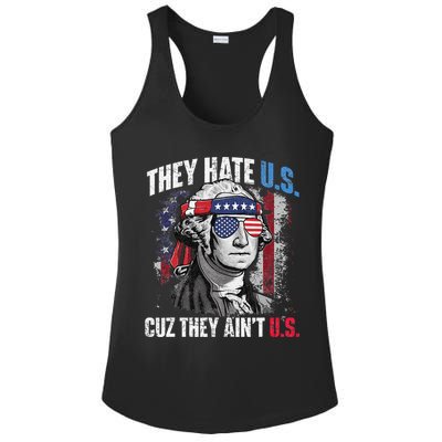 They Hate Us Cuz They Ain't Us USA American Flag 4th of July Ladies PosiCharge Competitor Racerback Tank