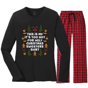 Too Hot Ugly Christmas Sweaters Funny Xmas Men Women Family Women's Long Sleeve Flannel Pajama Set 