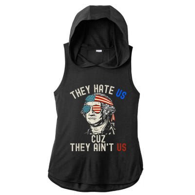 They Hate Us Cuz They AinT Us Usa American Flag 4th Of July Ladies PosiCharge Tri-Blend Wicking Draft Hoodie Tank