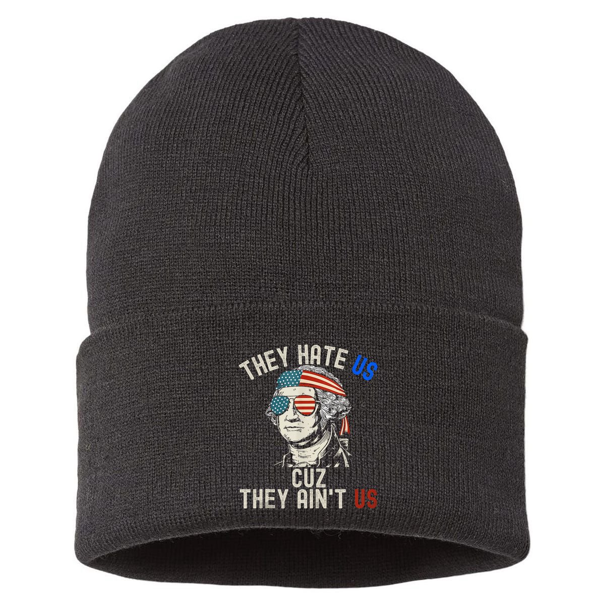 They Hate Us Cuz They AinT Us Usa American Flag 4th Of July Sustainable Knit Beanie