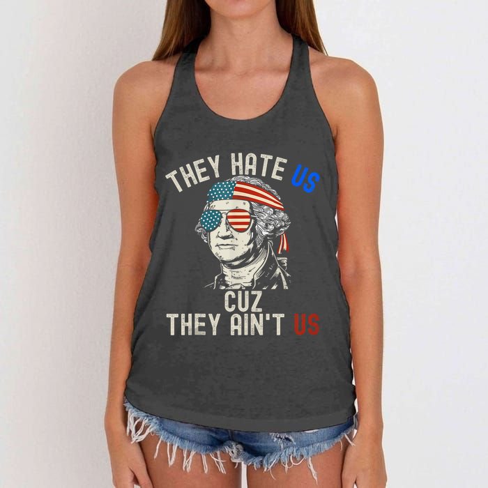 They Hate Us Cuz They AinT Us Usa American Flag 4th Of July Women's Knotted Racerback Tank