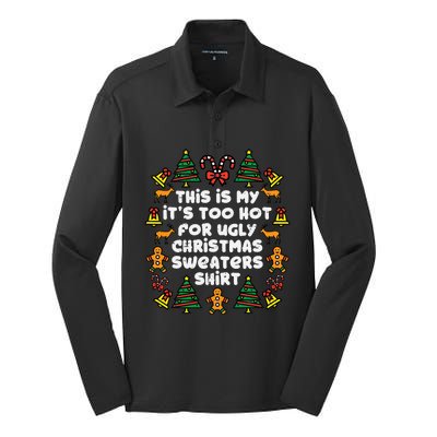 Too Hot Ugly Christmas Sweaters Funny Xmas Family Silk Touch Performance Long Sleeve Polo