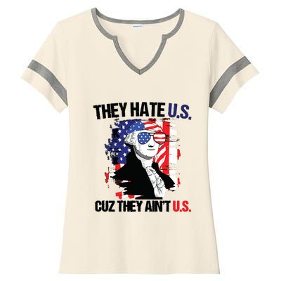 They Hate Us Cuz Thay Aint Us Ladies Halftime Notch Neck Tee