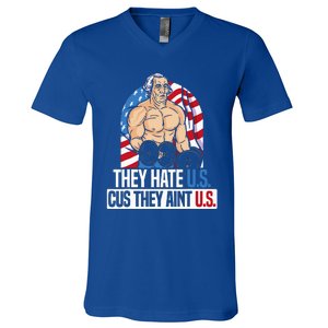 They Hate Us Cuz They Aint Us America USA Flag V-Neck T-Shirt