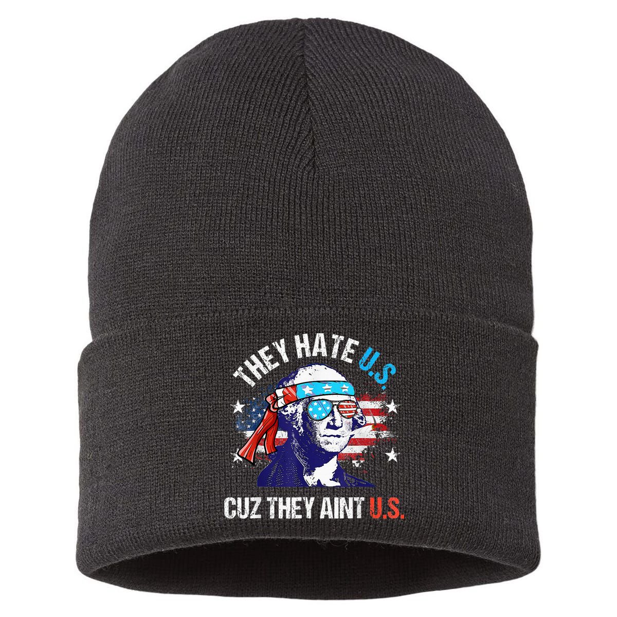 They Hate Us Cuz They AinT Us Funny 4th Of July Sustainable Knit Beanie