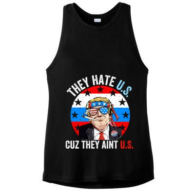 They Hate Us Cuz They Aint Us Funny 4th Of July USA Flag Ladies PosiCharge Tri-Blend Wicking Tank