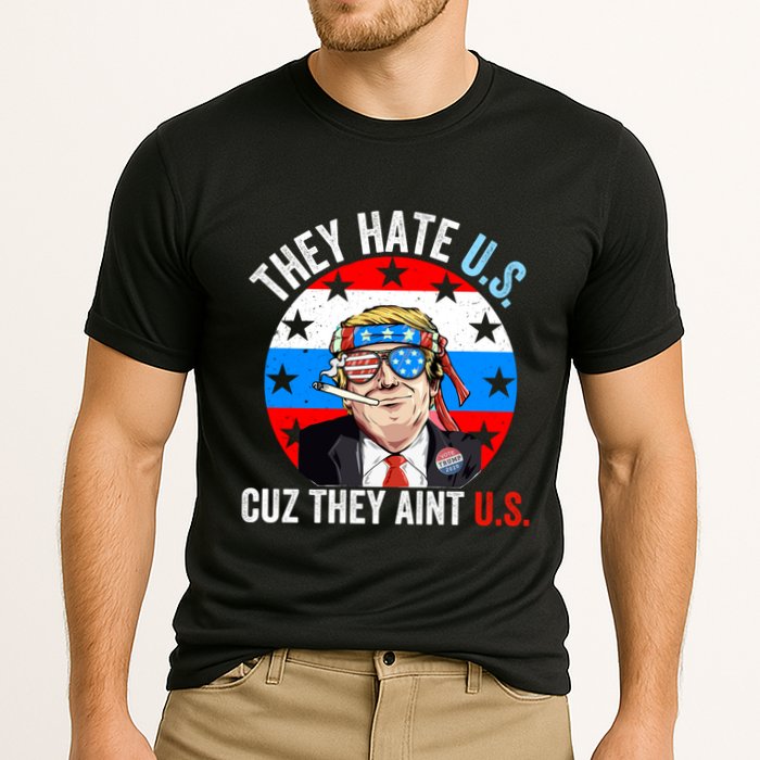 They Hate Us Cuz They Aint Us Funny 4th Of July USA Flag Cooling Performance Crew T-Shirt
