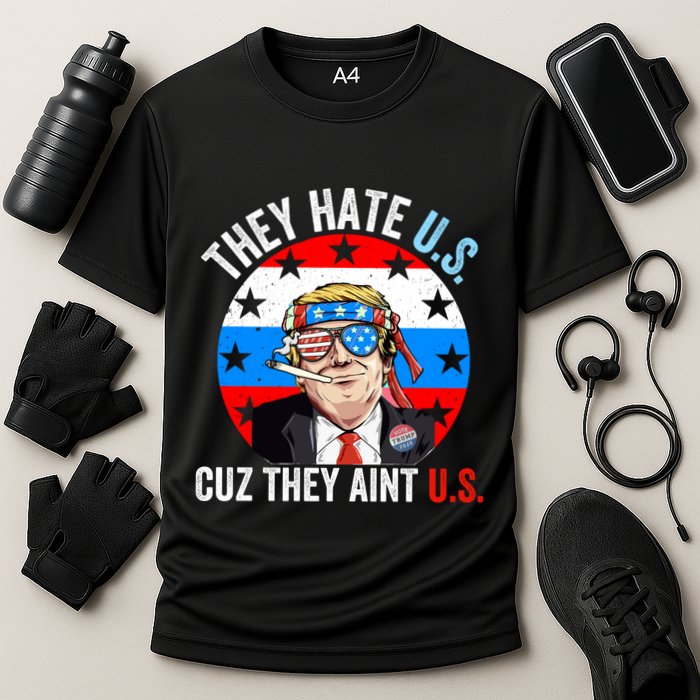 They Hate Us Cuz They Aint Us Funny 4th Of July USA Flag Cooling Performance Crew T-Shirt