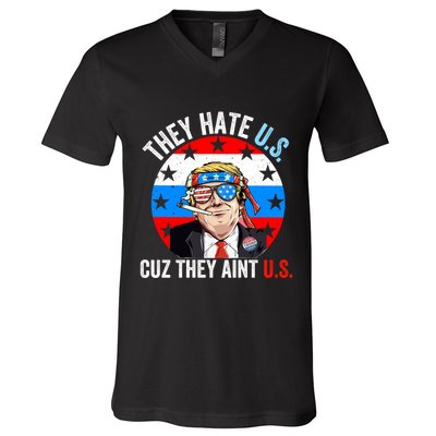 They Hate Us Cuz They Aint Us Funny 4th Of July USA Flag V-Neck T-Shirt