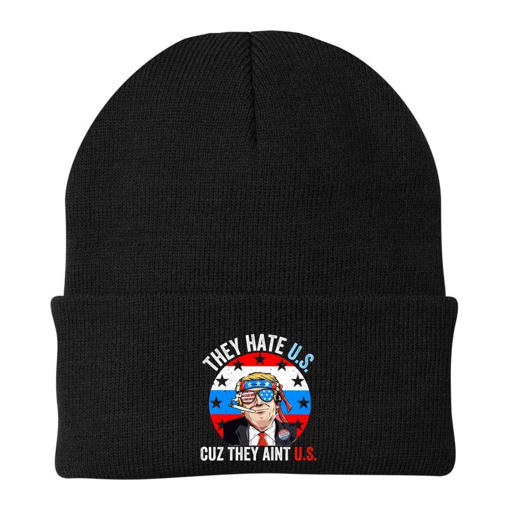 They Hate Us Cuz They Aint Us Funny 4th Of July USA Flag Beanie
