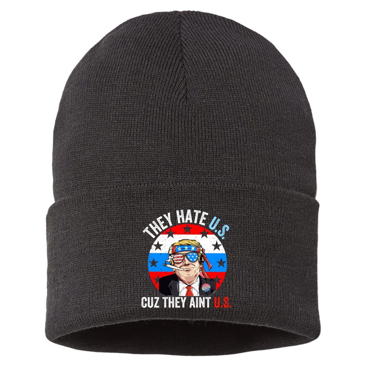 They Hate Us Cuz They Aint Us Funny 4th Of July USA Flag Sustainable Knit Beanie