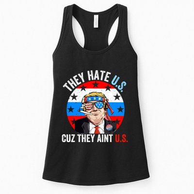They Hate Us Cuz They Aint Us Funny 4th Of July USA Flag Womens Tank Top