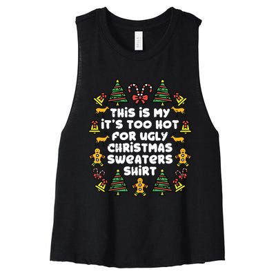 Too Hot Ugly Christmas Sweaters Funny Xmas Family Women's Racerback Cropped Tank