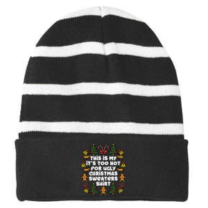 Too Hot Ugly Christmas Sweaters Funny Xmas Family Striped Beanie with Solid Band